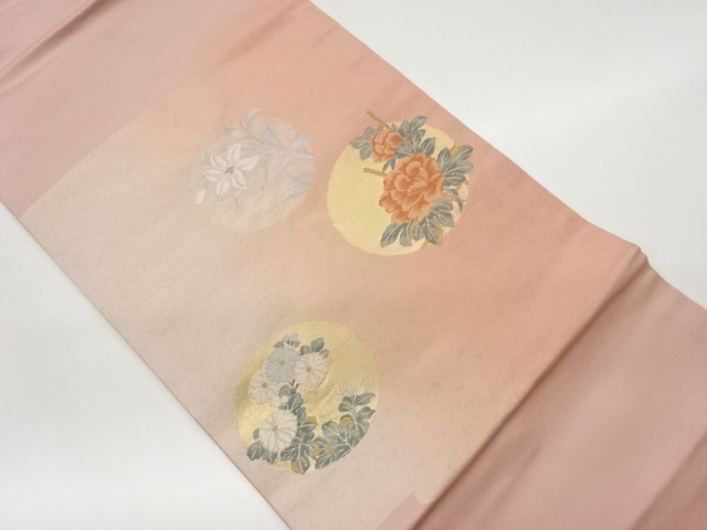 JAPANESE KIMONO / VINTAGE NAGOYA OBI / WOVEN FLOWER & ROUNDEL
